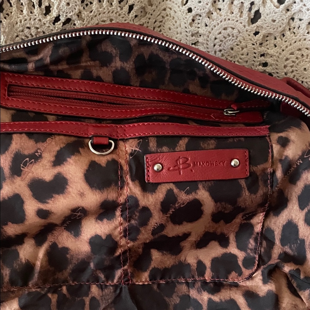 b. makowsky Red Leather Shoulder Bag with Silver Hardware - Picture 5 of 8